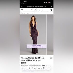 Windsor Plum Morgan Plunge Cowl Neck Mermaid Formal Dress